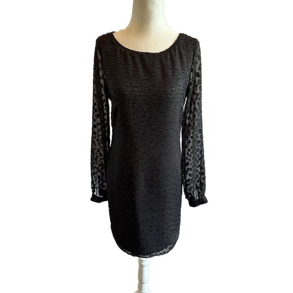 Ann Taylor Black Semi Sheer Long Sleeve Petite  Dress Sz 2P - Picture 1 of 10